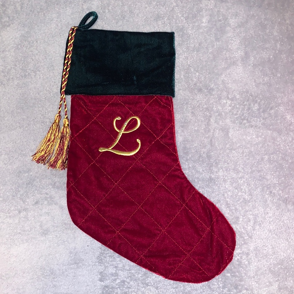 Velvet Monogram L Christmas Stocking